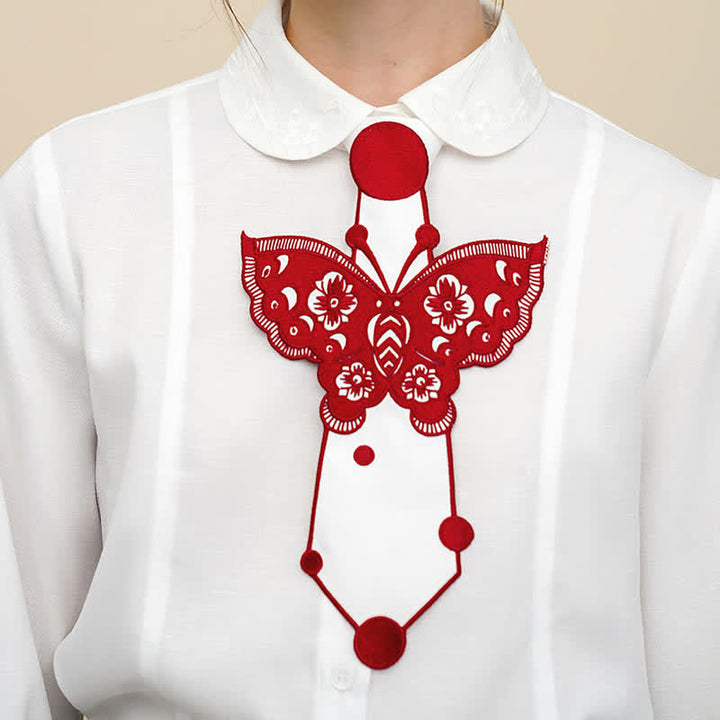 Corbata con cremallera y bordado de mariposas para mujer