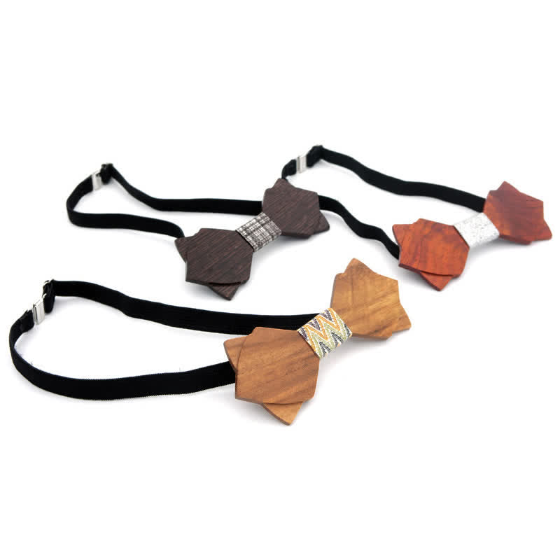 Pajarita clásica vintage de madera de doble capa para hombre