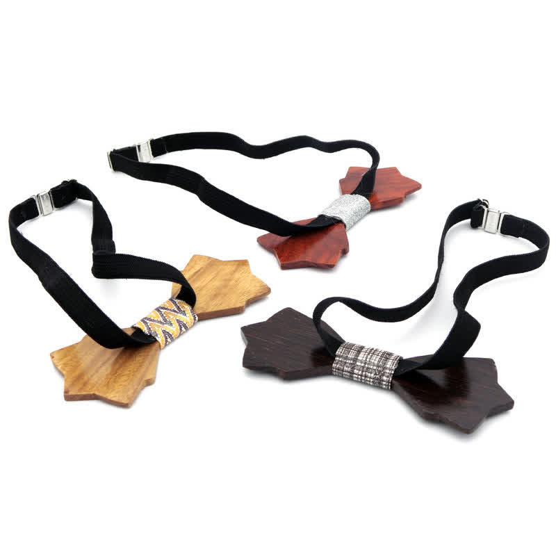 Pajarita clásica vintage de madera de doble capa para hombre