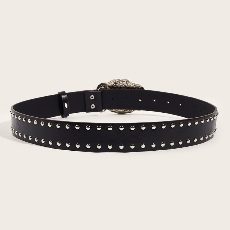 Cinturón de cuero con remaches de toro Longhorn negro para hombre