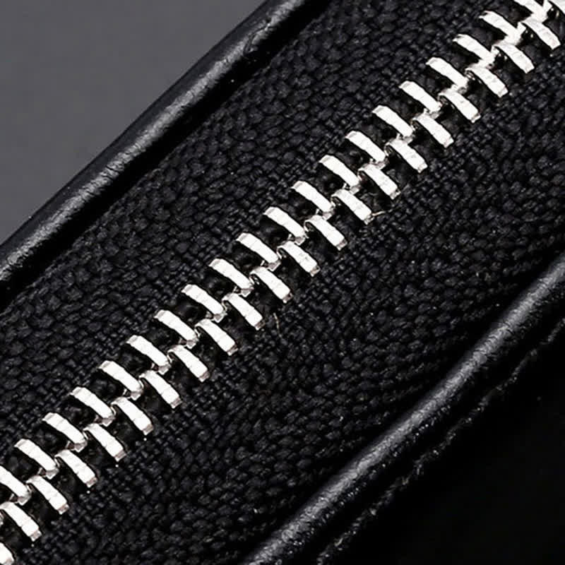 Cómodo estuche de cuero para llaves con ventana transparente y cremallera