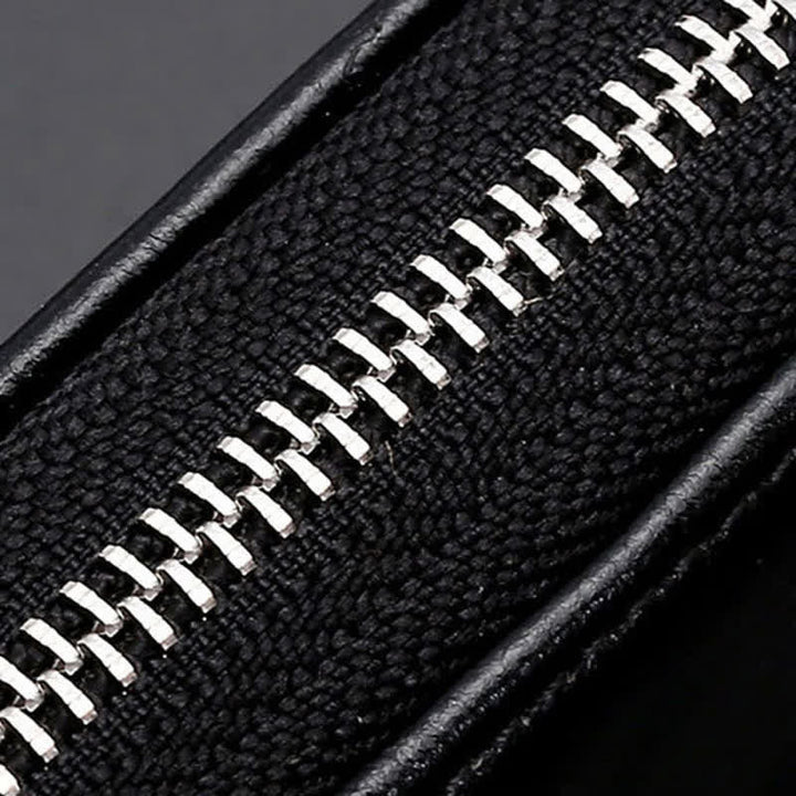 Cómodo estuche de cuero para llaves con ventana transparente y cremallera