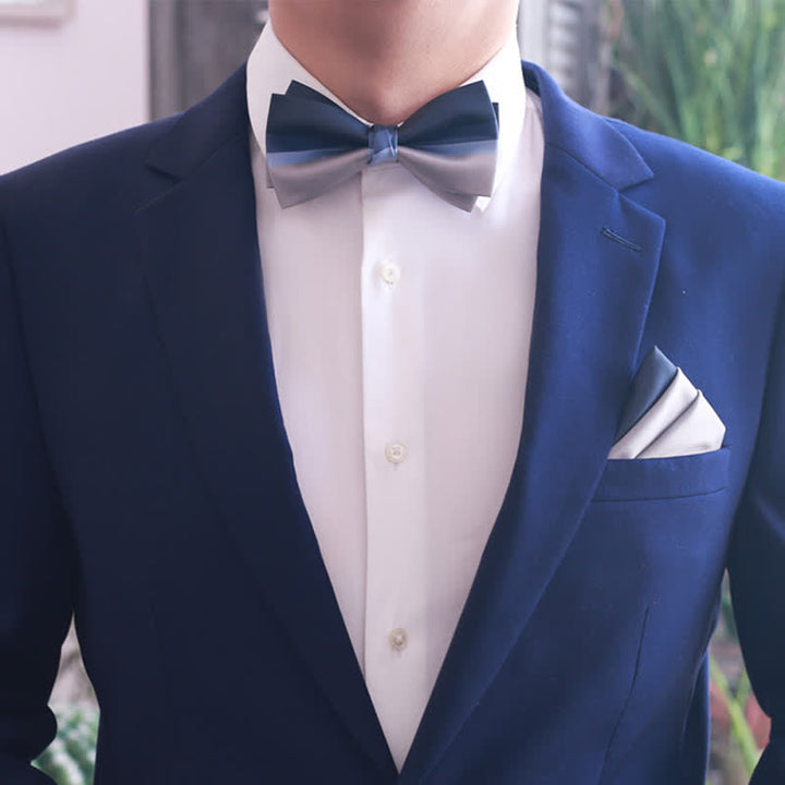 Pajarita para hombre en color azul marino y gris plateado en contraste