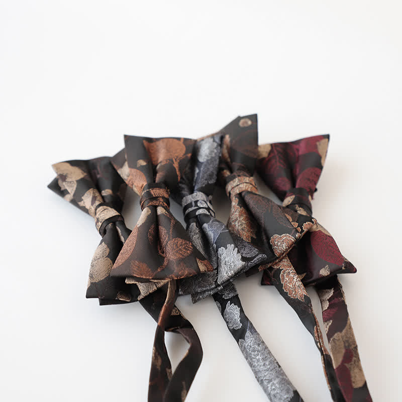 Pajarita retro con estampado floral de doble capa para hombre