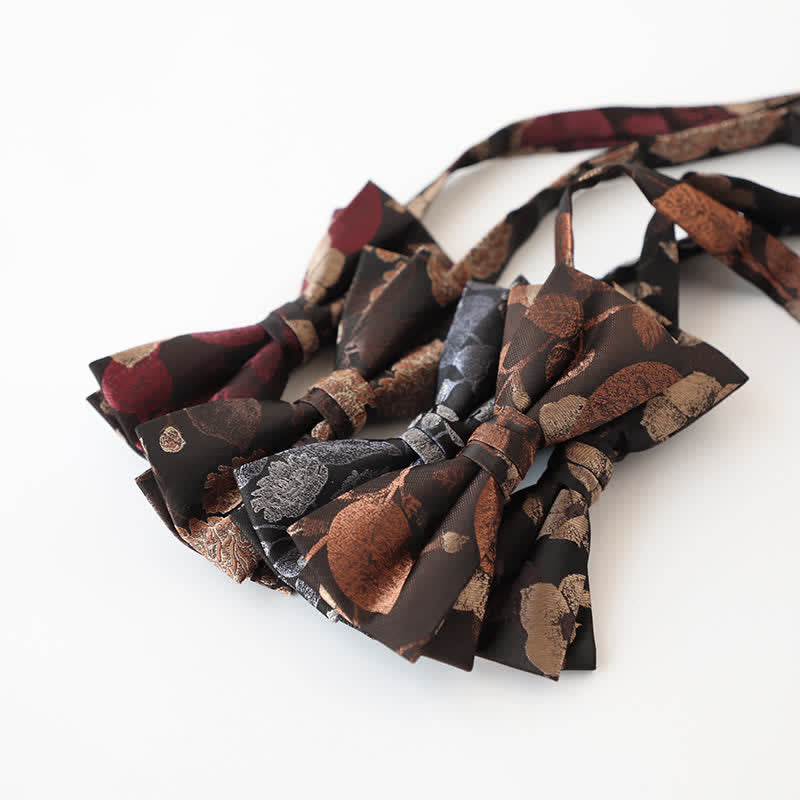 Pajarita retro con estampado floral de doble capa para hombre