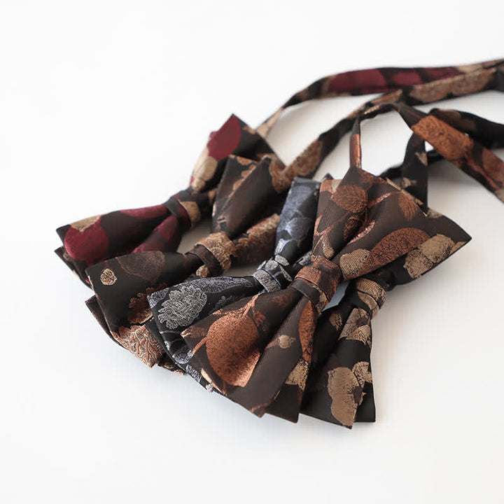 Pajarita retro con estampado floral de doble capa para hombre