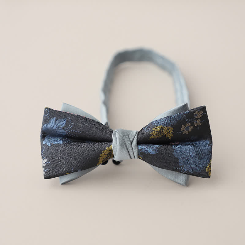 Pajarita de hombre de dos capas con estampado floral y rayas de colores