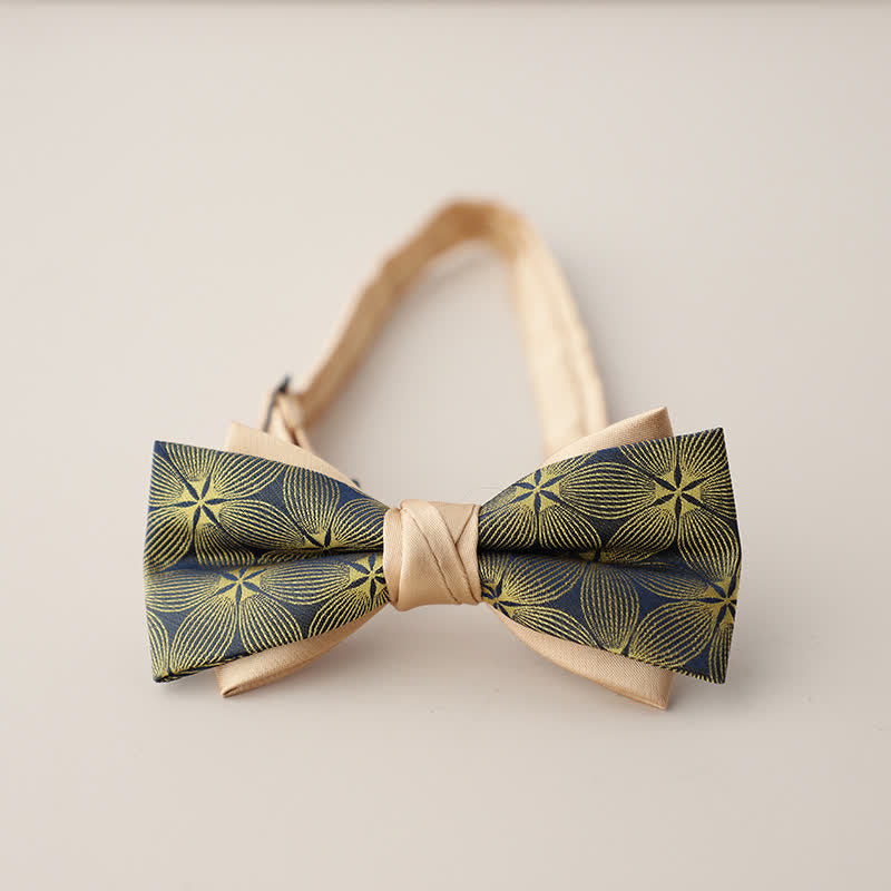 Pajarita de hombre de dos capas con estampado floral y rayas de colores