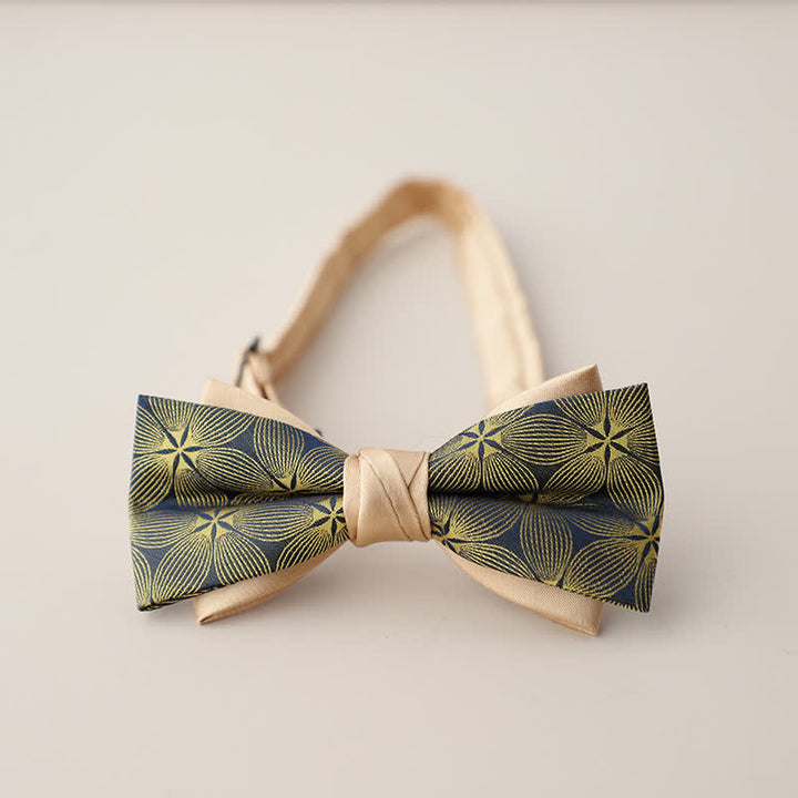 Pajarita de hombre de dos capas con estampado floral y rayas de colores
