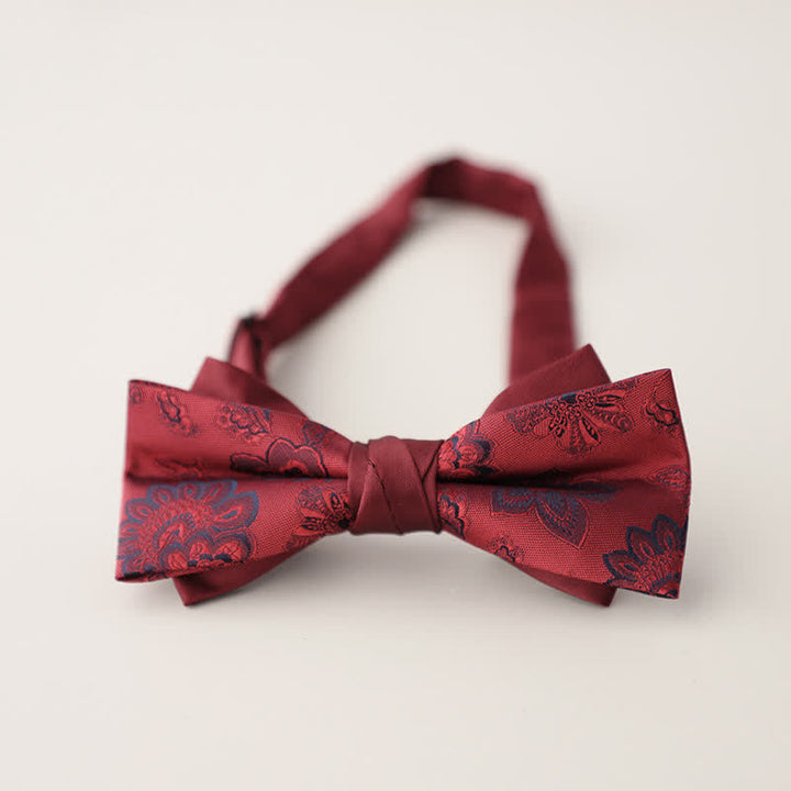 Pajarita de hombre de dos capas con estampado floral y rayas de colores