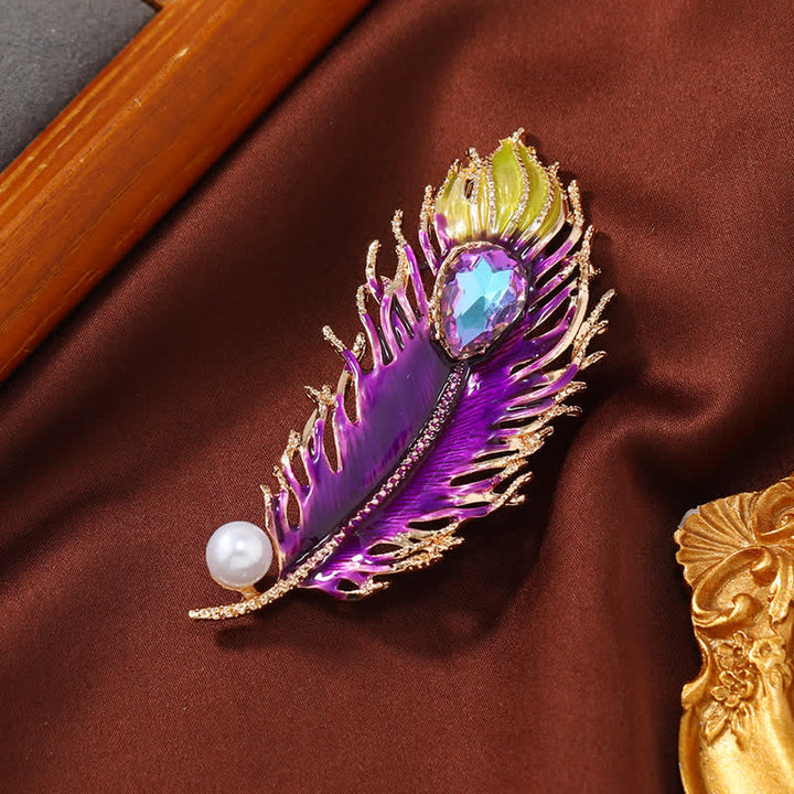 Broche de cristal con pluma de fénix esmaltada para mujer
