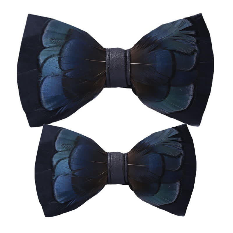 Pajarita de plumas misteriosas azul medianoche para niños con prendedor de solapa - Conjunto padre-hijo - image 5