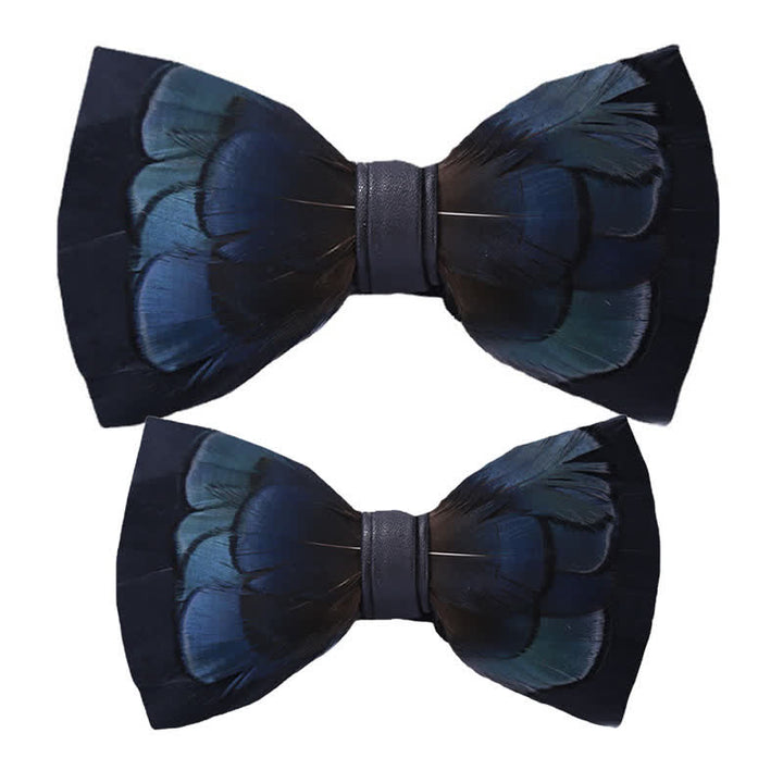 Pajarita de plumas misteriosas azul medianoche para niños con prendedor de solapa - Conjunto padre-hijo - image 5