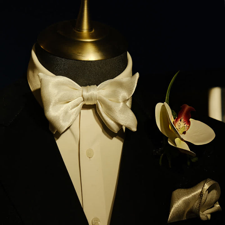 Juego de 3 pañuelos y pajaritas de Phalaenopsis blanca para hombre