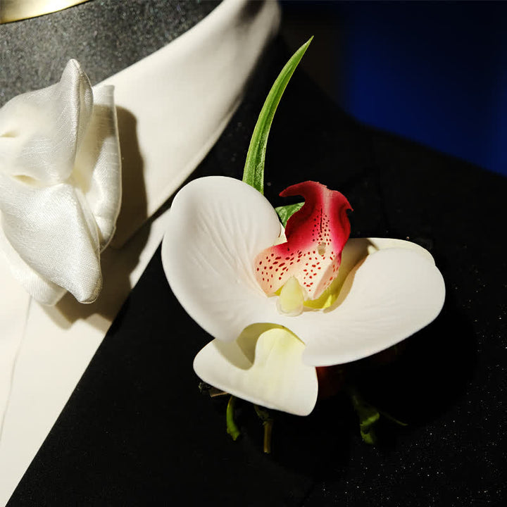 Juego de 3 pañuelos y pajaritas de Phalaenopsis blanca para hombre