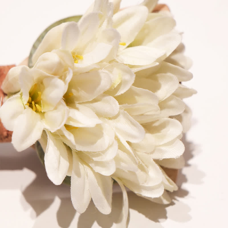 Pajarita de madera con flores artificiales de color blanco puro para hombre