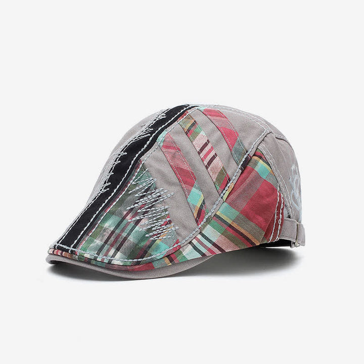 Boina de taxista con hebilla ajustable y diseño de patchwork de algodón