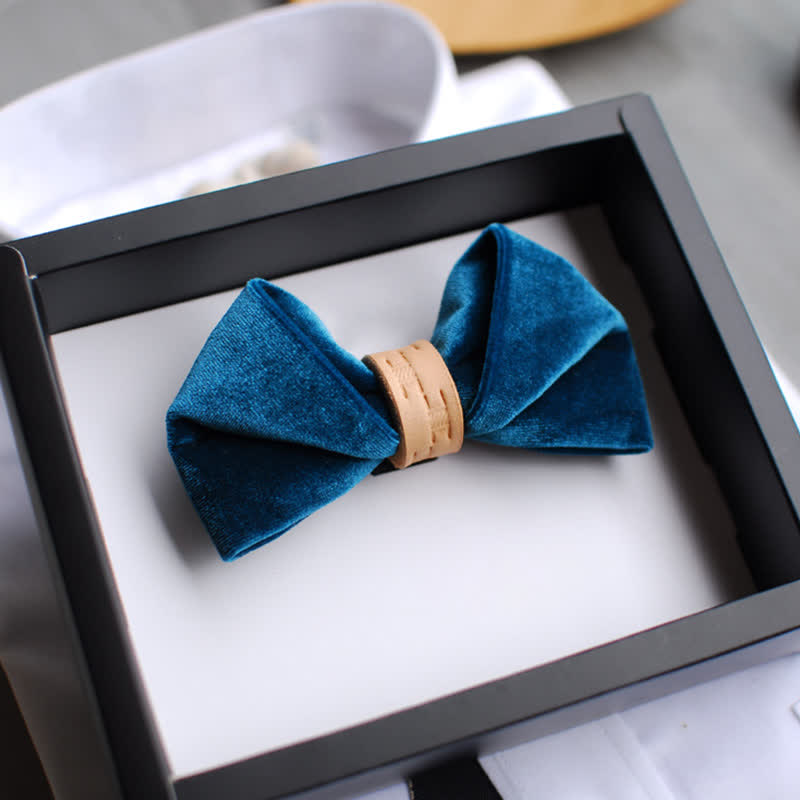 Pajarita de lazo de cuero de color liso con terciopelo trenzado para hombre