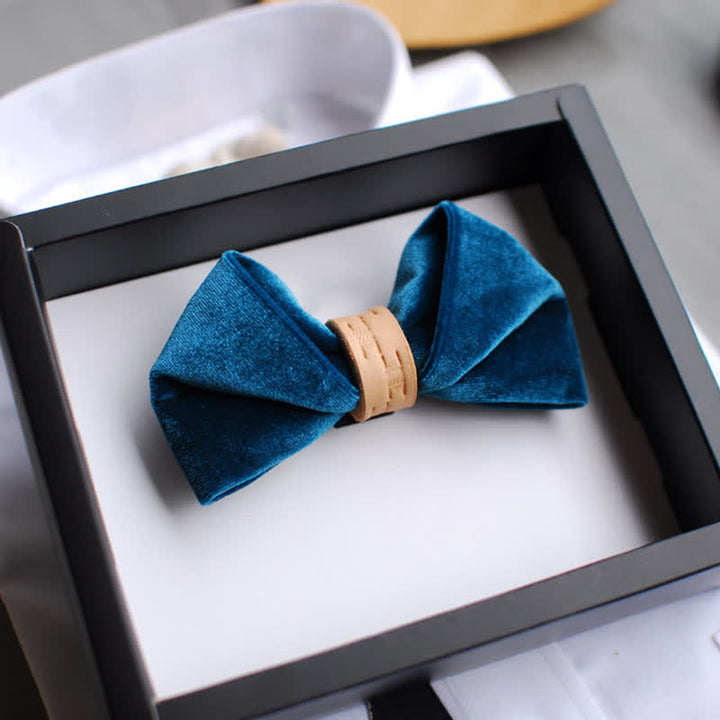 Pajarita de lazo de cuero de color liso con terciopelo trenzado para hombre