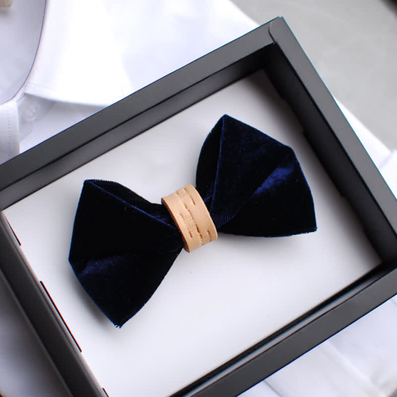 Pajarita de lazo de cuero de color liso con terciopelo trenzado para hombre