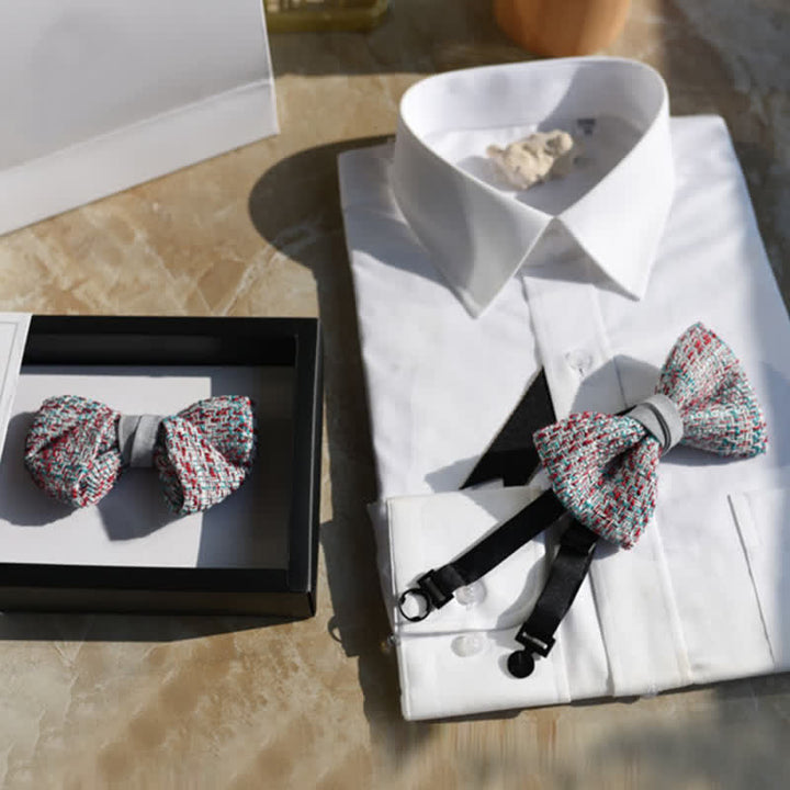 Pajarita tejida para hombre en mezcla de colores gris, rosa y azul