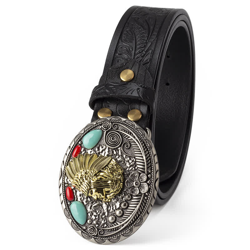 Cinturón de cuero estilo indio color turquesa para hombre