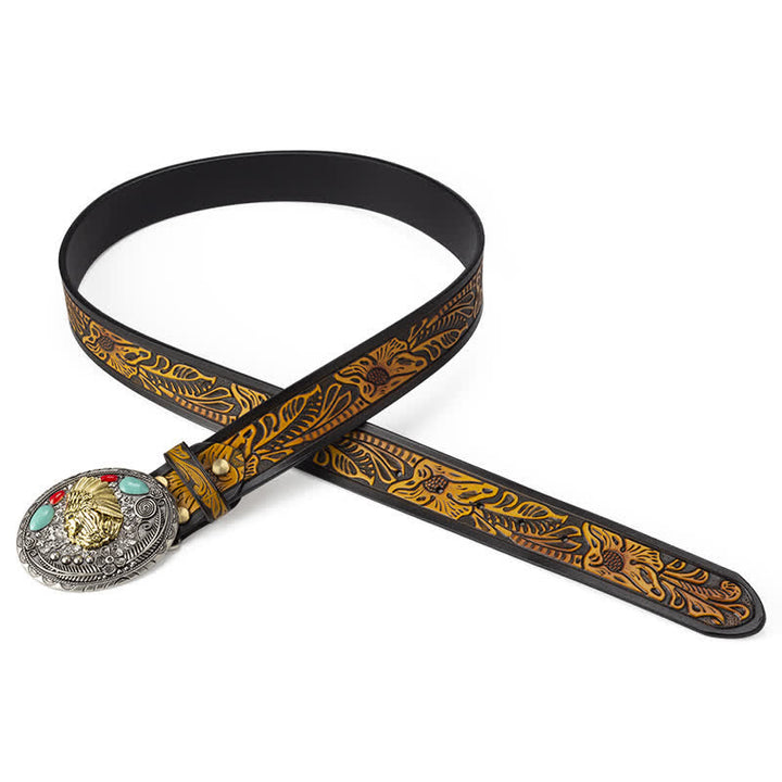 Cinturón de cuero estilo indio color turquesa para hombre