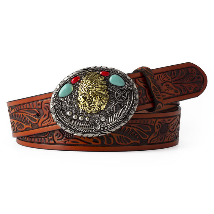 Cinturón de cuero estilo indio color turquesa para hombre