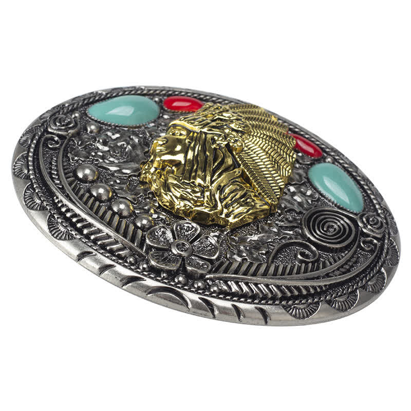 Cinturón de cuero estilo indio color turquesa para hombre