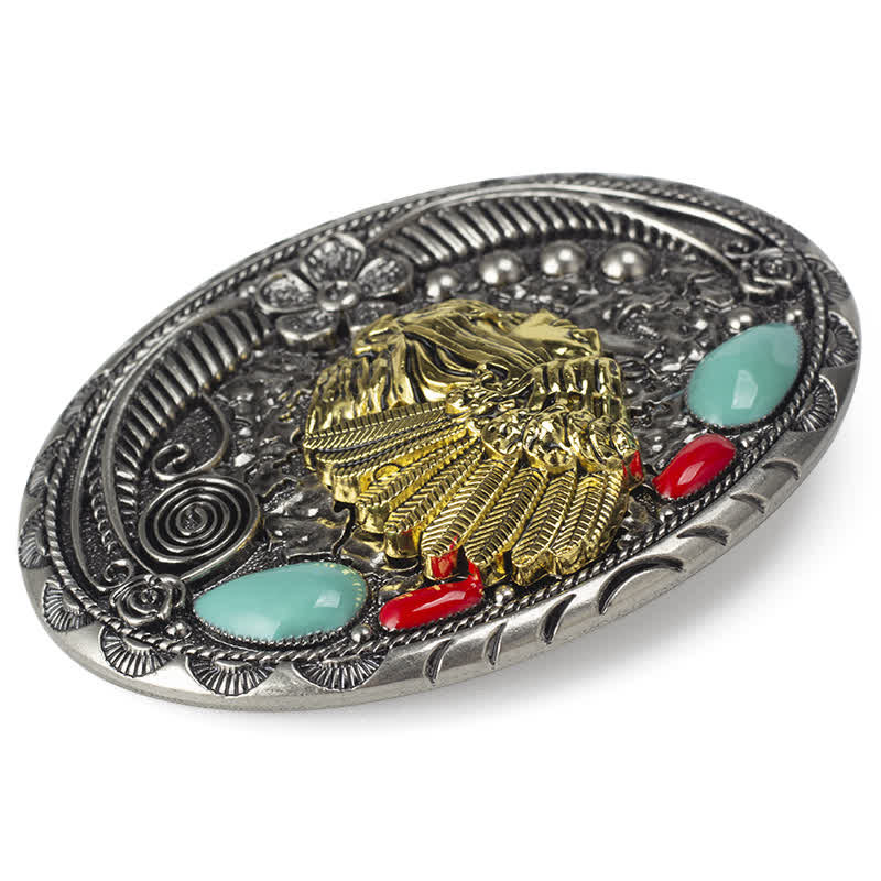 Cinturón de cuero estilo indio color turquesa para hombre