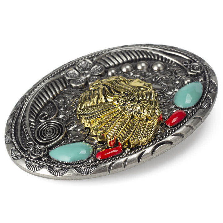 Cinturón de cuero estilo indio color turquesa para hombre