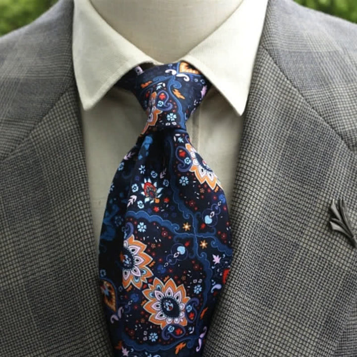 Corbata bohemia con estampado de flores fantásticas para hombre