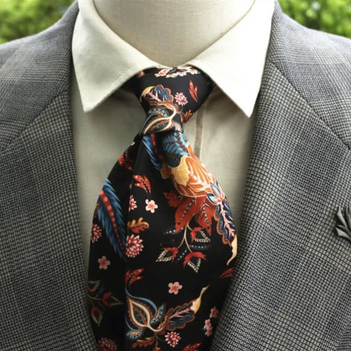 Corbata bohemia con estampado de flores fantásticas para hombre