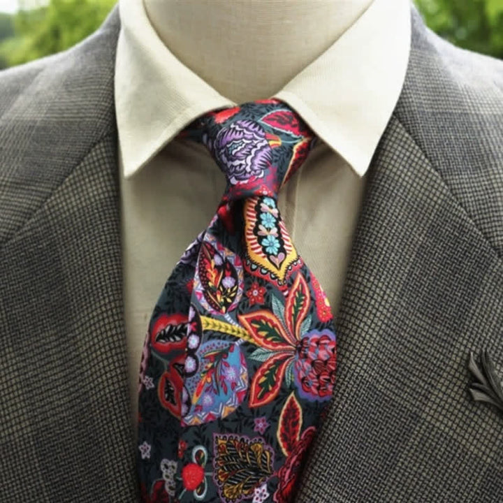 Corbata bohemia con estampado de flores fantásticas para hombre