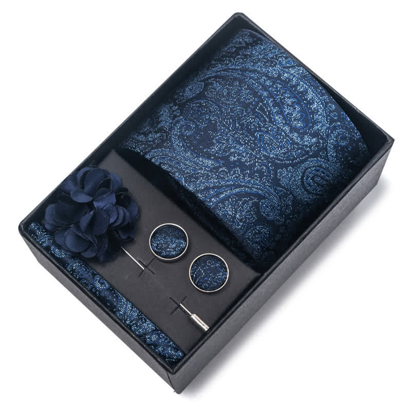 Conjunto de 4 corbatas de diseño jacquard de la serie azul marino para hombre