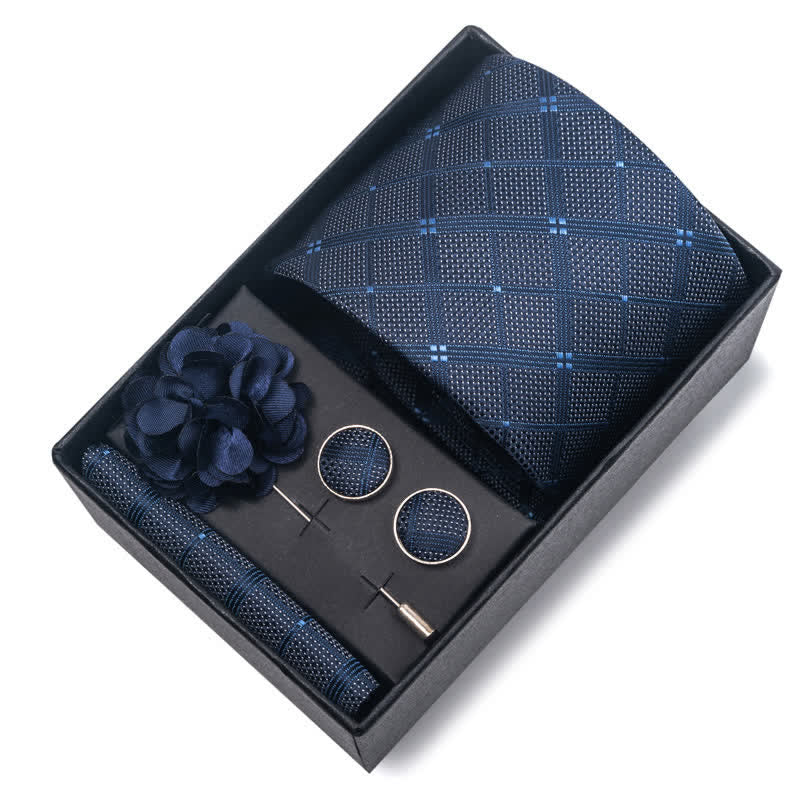 Conjunto de 4 corbatas de diseño jacquard de la serie azul marino para hombre