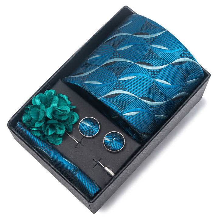 Conjunto de 4 corbatas de rayas florales de la serie azul para hombre