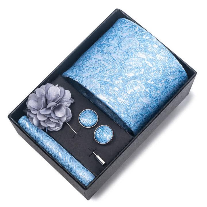 Conjunto de 4 corbatas de rayas florales de la serie azul para hombre