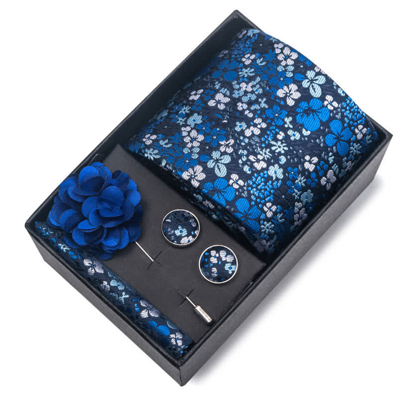 Conjunto de 4 corbatas de rayas florales de la serie azul para hombre