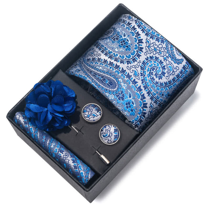 Conjunto de 4 corbatas de rayas florales de la serie azul para hombre