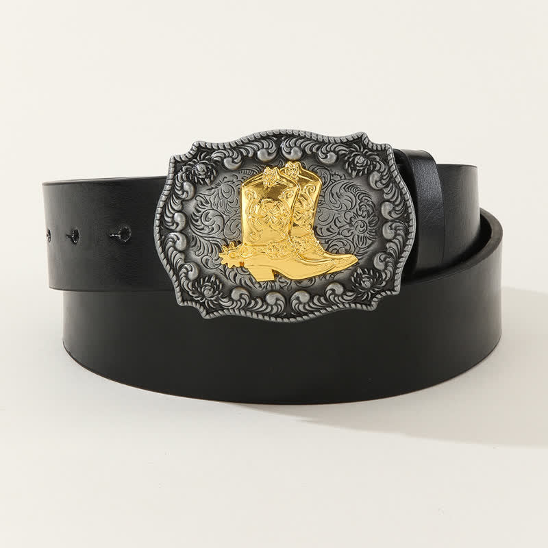 Botas de vaquero vintage para hombre con cinturón de cuero negro
