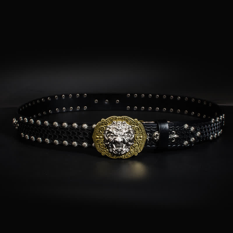 Cinturón de cuero con tachuelas y remaches Rock Monster para hombre