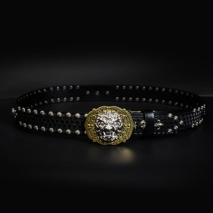 Cinturón de cuero con tachuelas y remaches Rock Monster para hombre