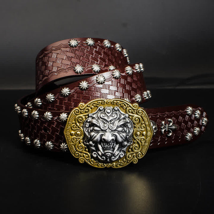 Cinturón de cuero con tachuelas y remaches Rock Monster para hombre