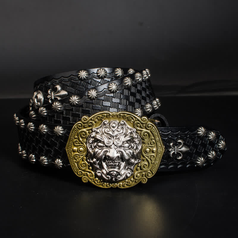 Cinturón de cuero con tachuelas y remaches Rock Monster para hombre