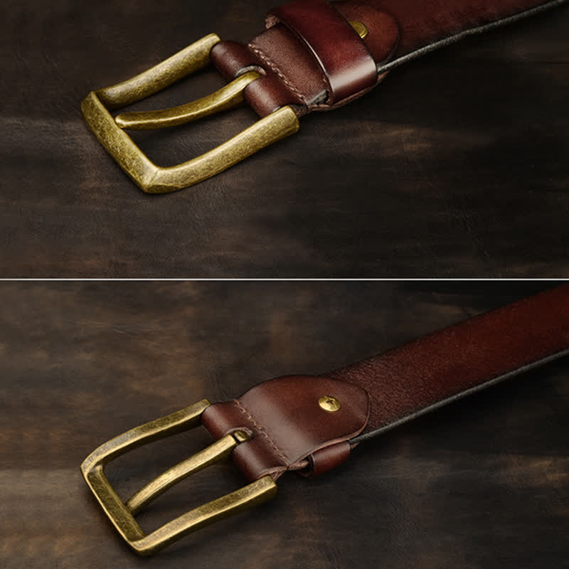 Cinturón de cuero con remaches cuadrados redondos y dorados antiguos para hombre