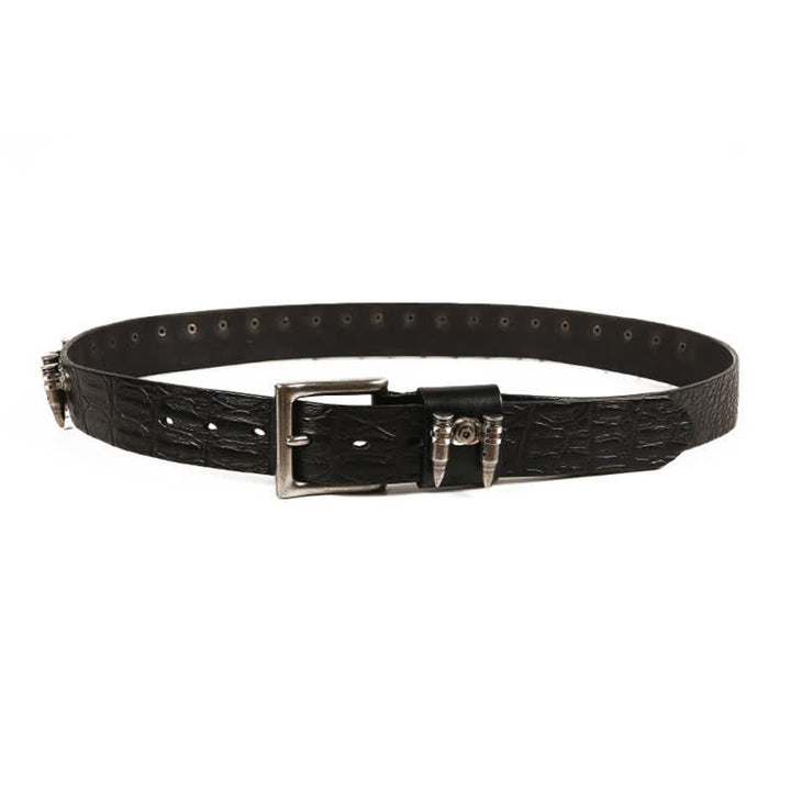 Cinturón de piel con diseño de cocodrilo y remaches de bala decorativos para hombre.