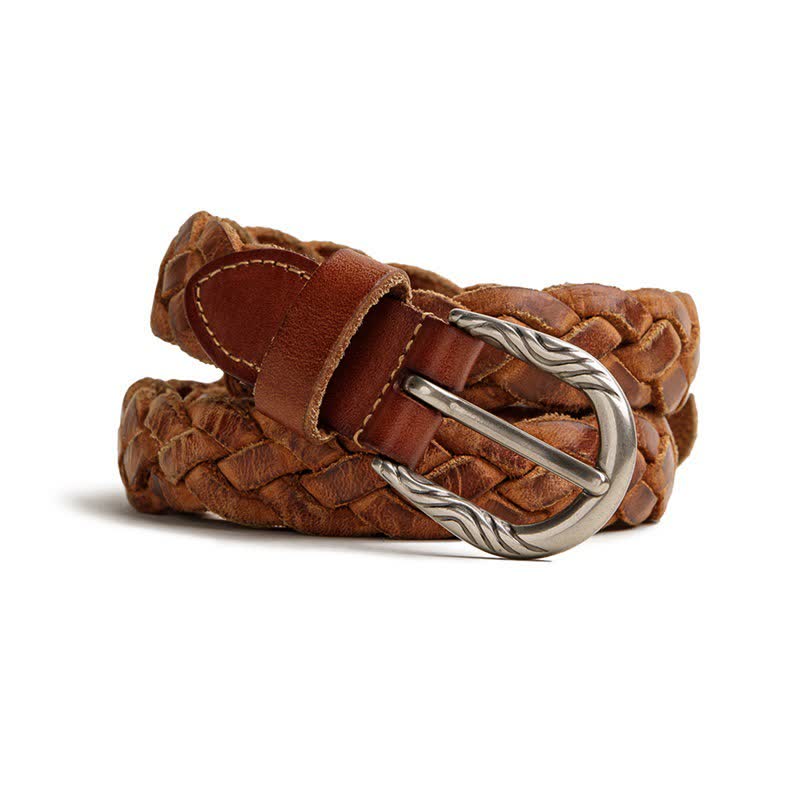 Cinturón vintage de cuero curtido tejido vegetal para hombre