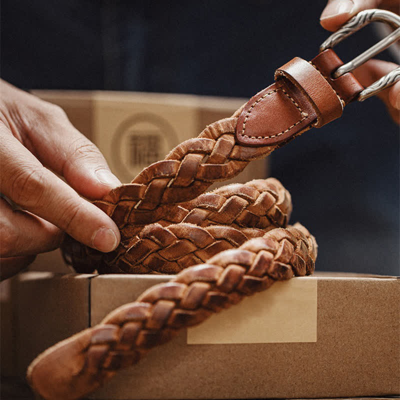 Cinturón vintage de cuero curtido tejido vegetal para hombre