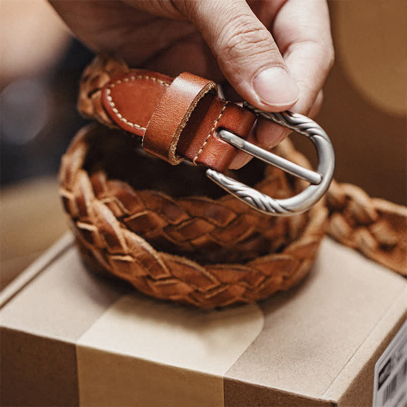 Cinturón vintage de cuero curtido tejido vegetal para hombre